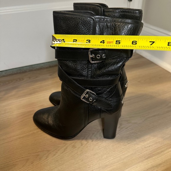 Coach Buckle Mid Calf Boots Black pebbled Leather Size 8B Alexandra Chunky Heel - Picture 6 of 12